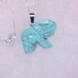 Hippie Boho Natural Turquoise Elephant Silver 18” Neck…